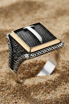 Kare Model Elif Harfli Gümüş Yüzük