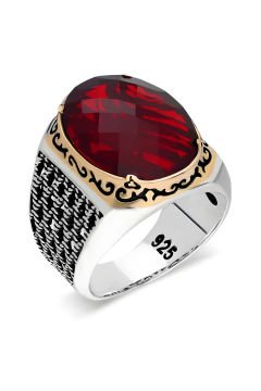 Kırmızı Zirkon Taşlı Gümüş Erkek Yüzük