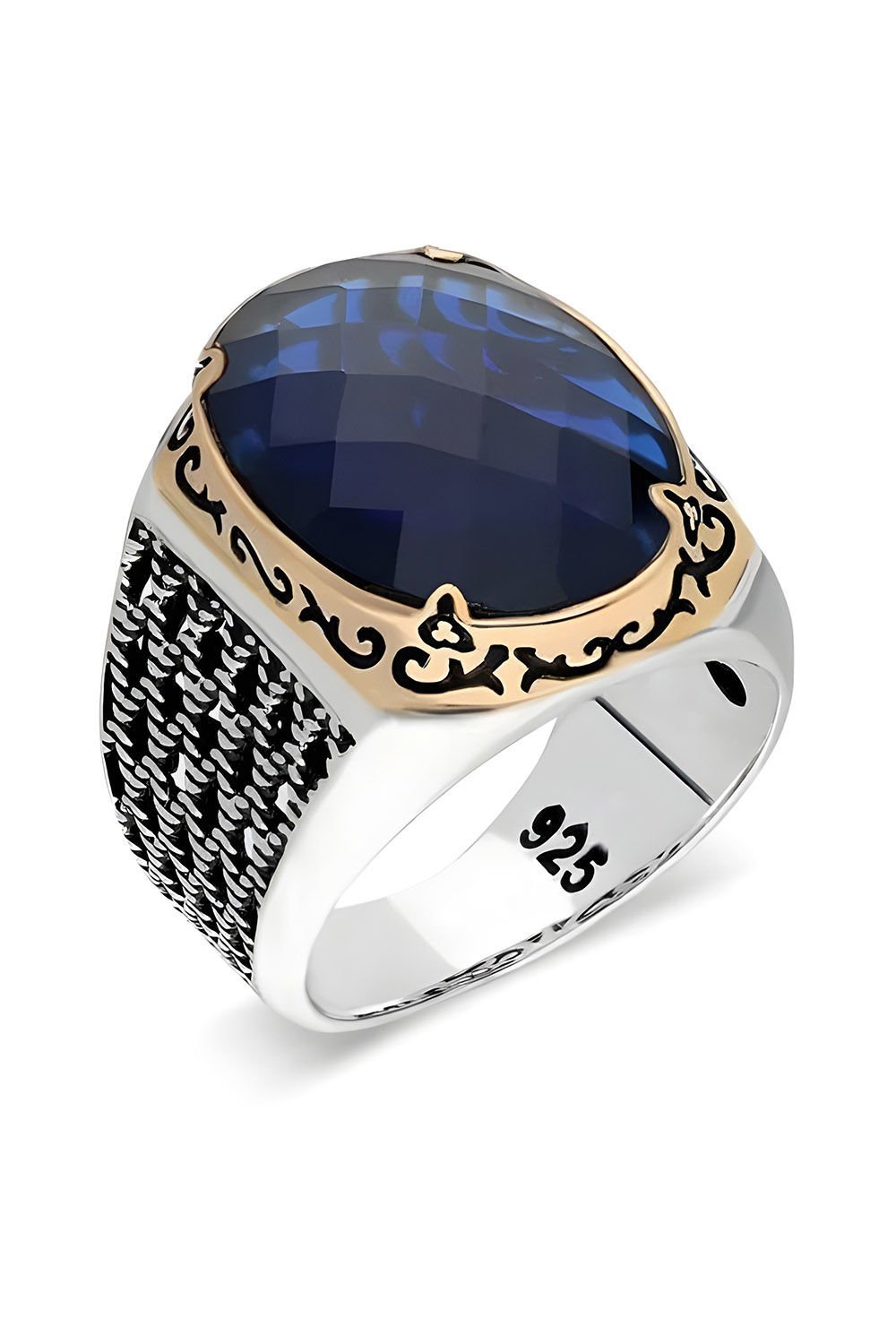 Mavi Zirkon Taşlı Gümüş Erkek Yüzük