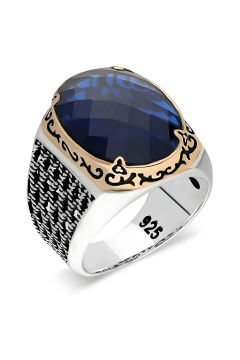 Mavi Zirkon Taşlı Gümüş Erkek Yüzük