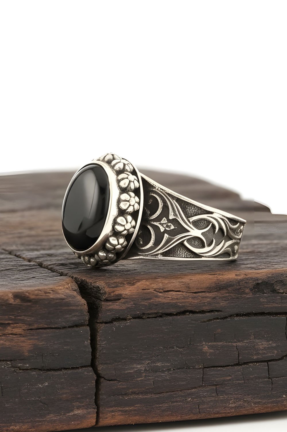 Oniks Taşlı El İşi Gümüş Yüzük