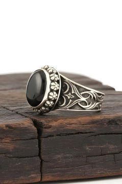 Oniks Taşlı El İşi Gümüş Yüzük