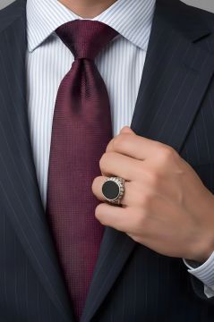 Oniks Taşlı El İşi Gümüş Yüzük