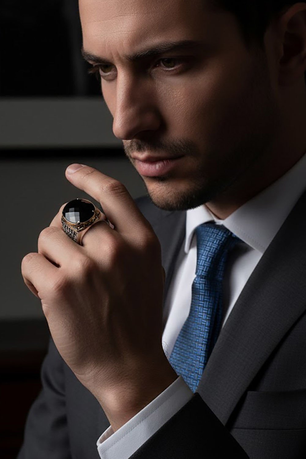 Siyah Zirkon Taşlı Gümüş Erkek Yüzük