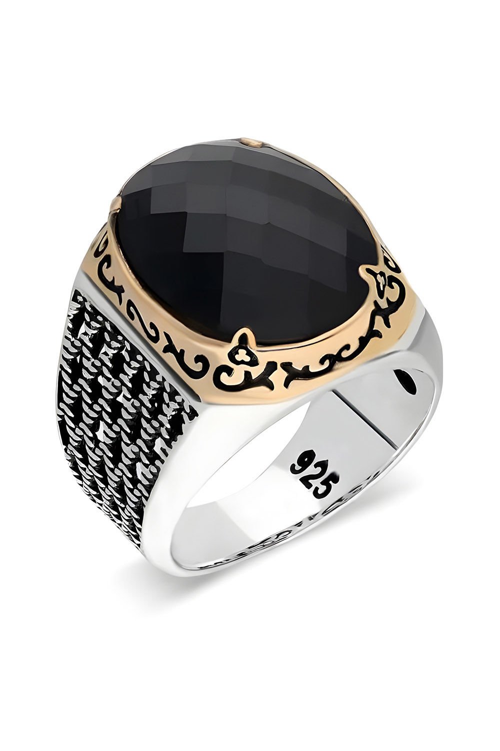 Siyah Zirkon Taşlı Gümüş Erkek Yüzük