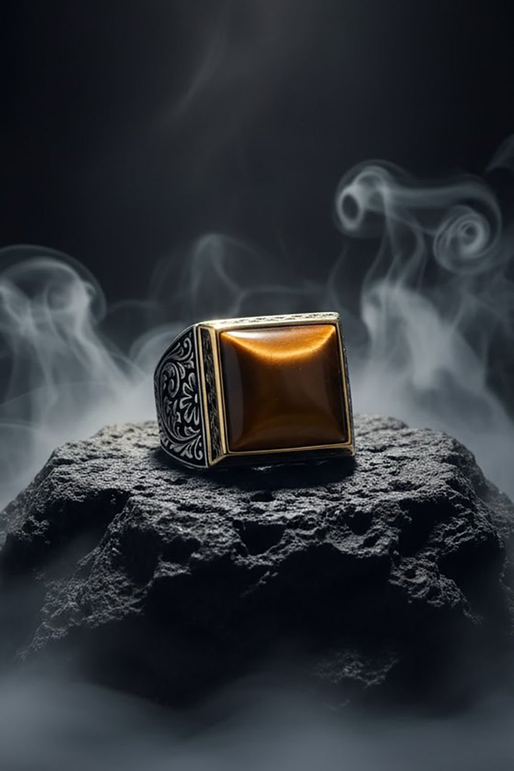 Kare Model Kalem İşlemeli Kaplangözü Taşlı Yüzük