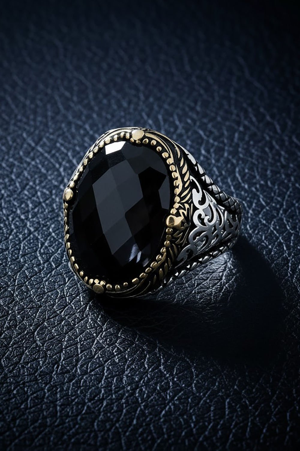 Siyah Zirkon Taşlı Gümüş Erkek Yüzük