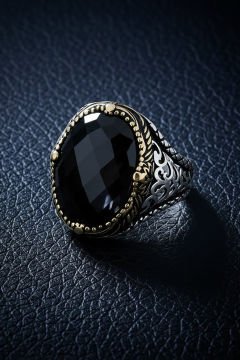 Siyah Zirkon Taşlı Gümüş Erkek Yüzük