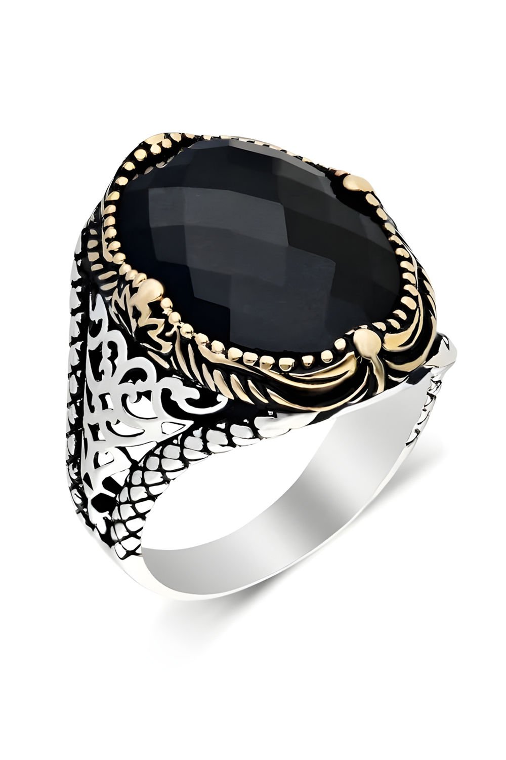 Siyah Zirkon Taşlı Gümüş Erkek Yüzük