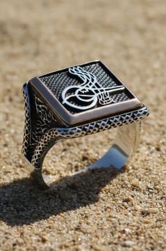 Kare Model Osmanlı Tuğralı Gümüş Yüzük