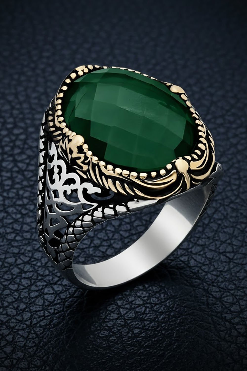 Yeşil Zirkon Taşlı Gümüş Erkek Yüzük