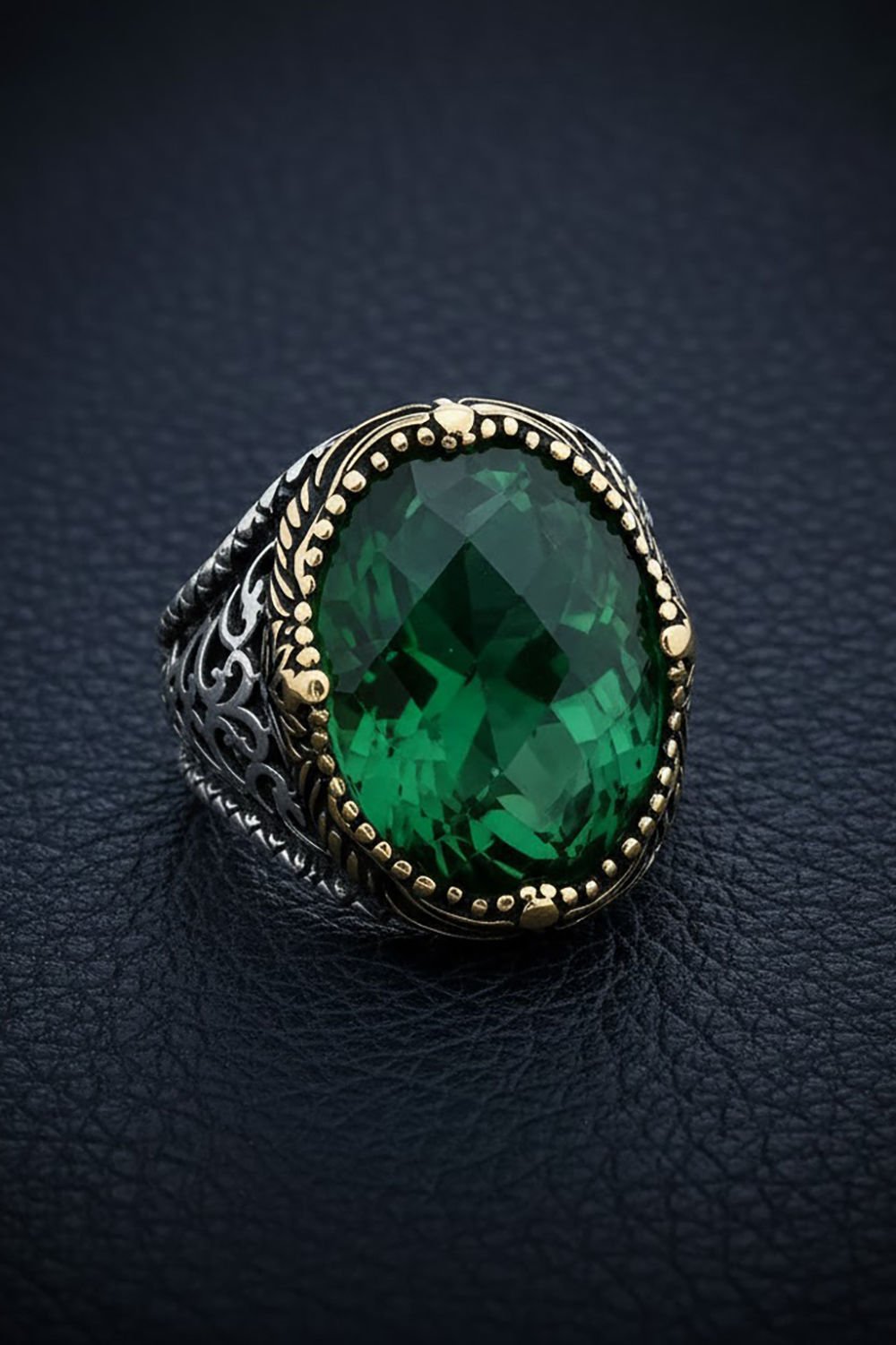 Yeşil Zirkon Taşlı Gümüş Erkek Yüzük