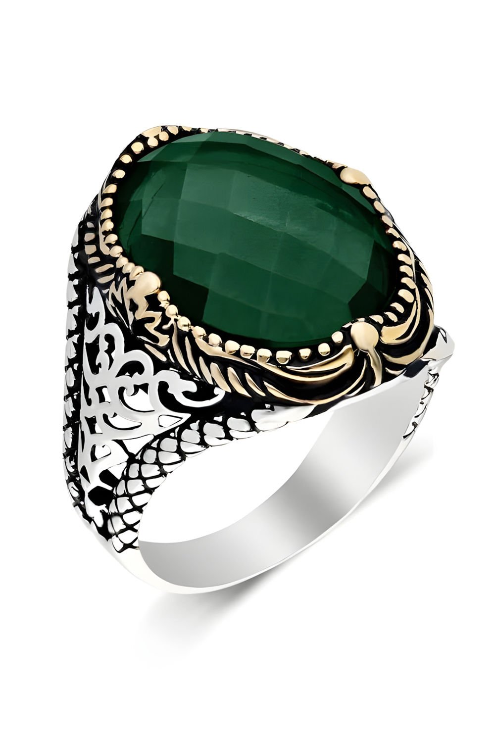 Yeşil Zirkon Taşlı Gümüş Erkek Yüzük