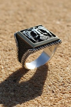 Kare Model Selçuklu Kartalı Gümüş Yüzük