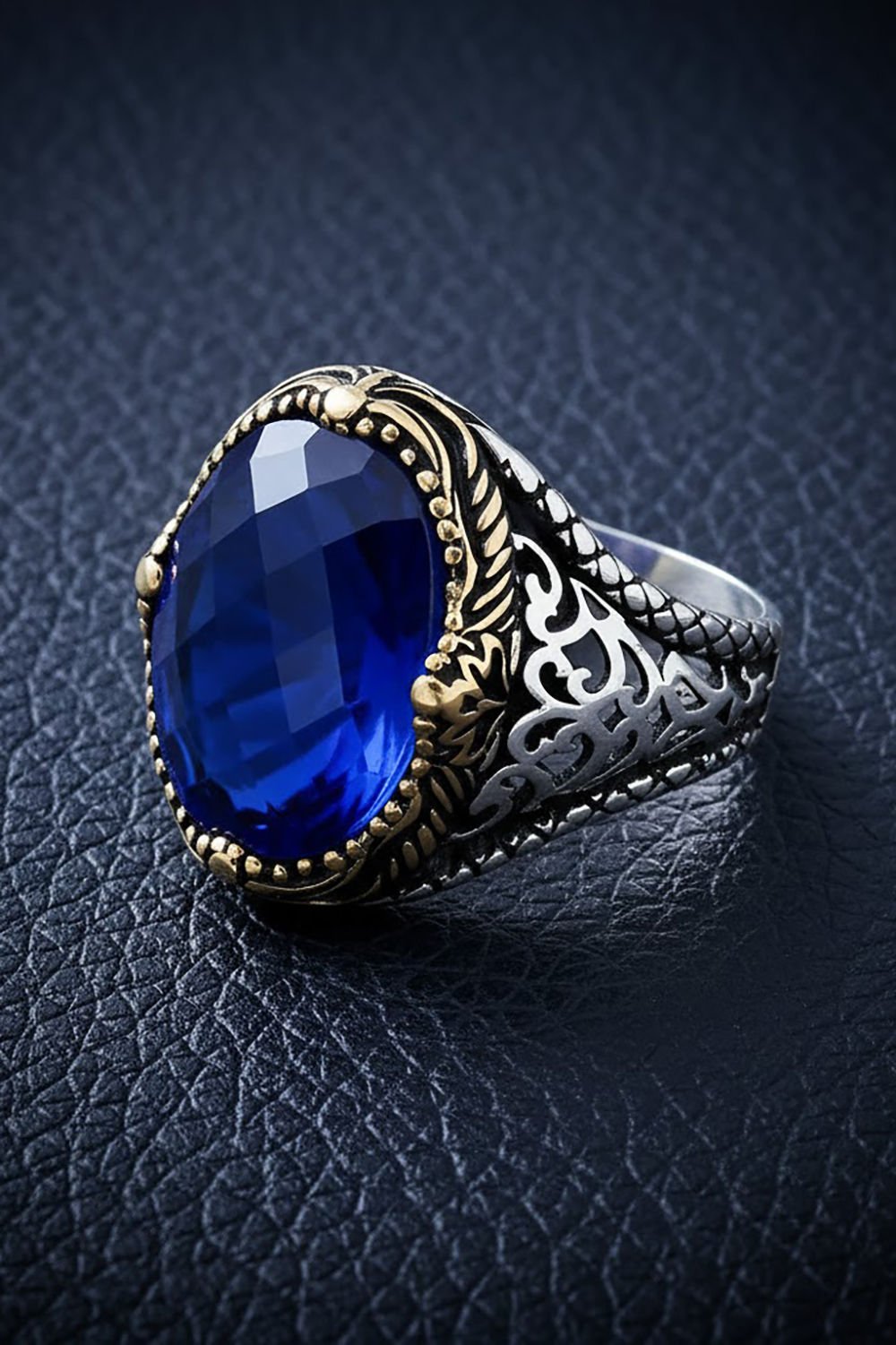 Mavi Zirkon Taşlı Gümüş Erkek Yüzük