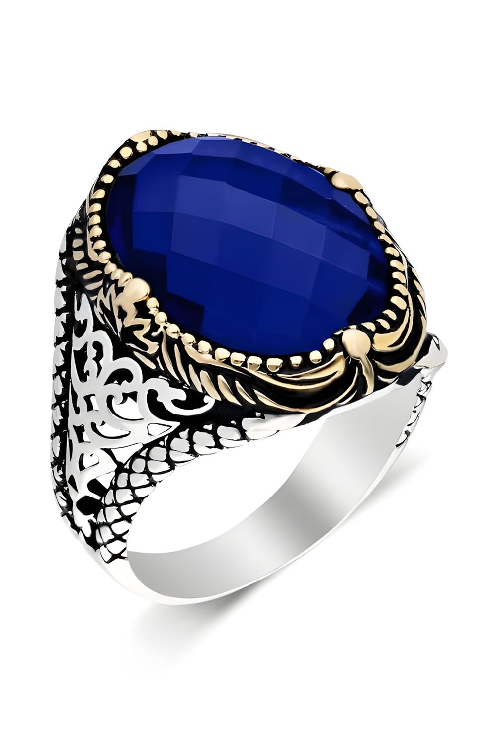 Mavi Zirkon Taşlı Gümüş Erkek Yüzük