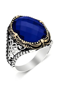 Mavi Zirkon Taşlı Gümüş Erkek Yüzük