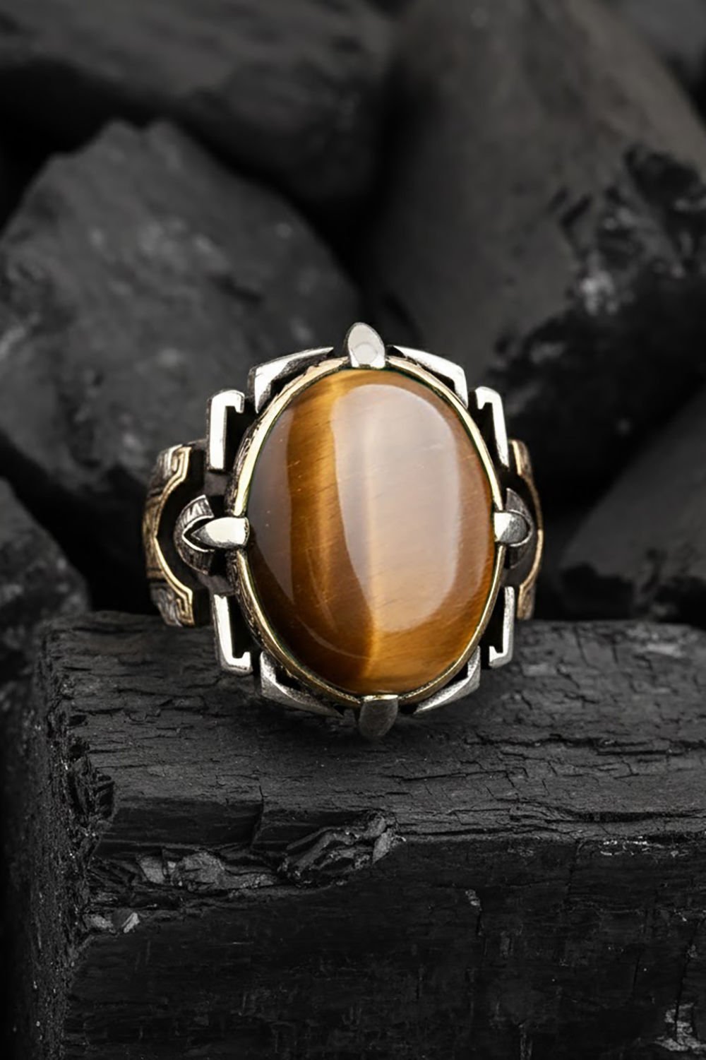 Kalem İşleme Kaplangözü Taşlı Erkek Yüzüğü