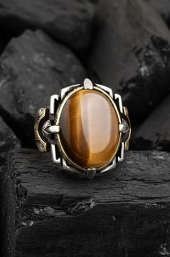 Kalem İşleme Kaplangözü Taşlı Erkek Yüzüğü