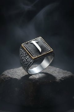 Kare Model Kalem İşlemeli Elif Desenli Yüzük