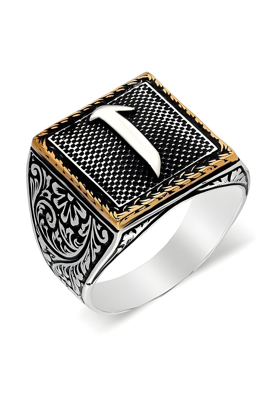 Kare Model Kalem İşlemeli Elif Desenli Yüzük