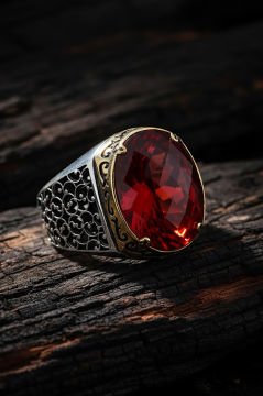 Sarmaşık Model Kırmızı Zirkon Taşlı Gümüş Yüzük
