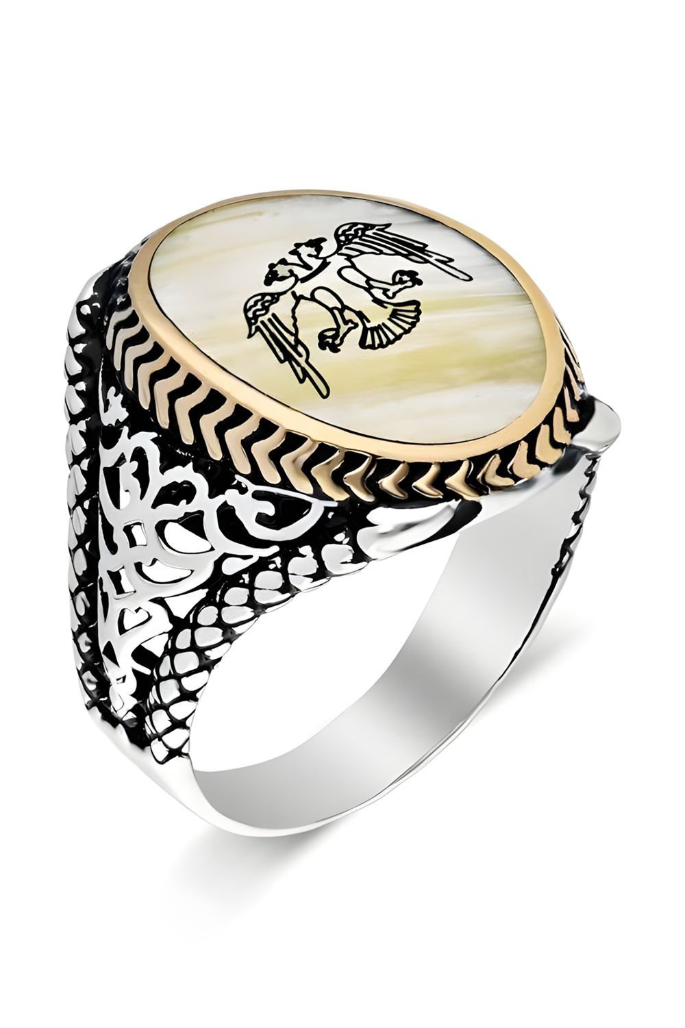 Sedef Taşı Üzerine Selçuklu Kartalı Yüzük