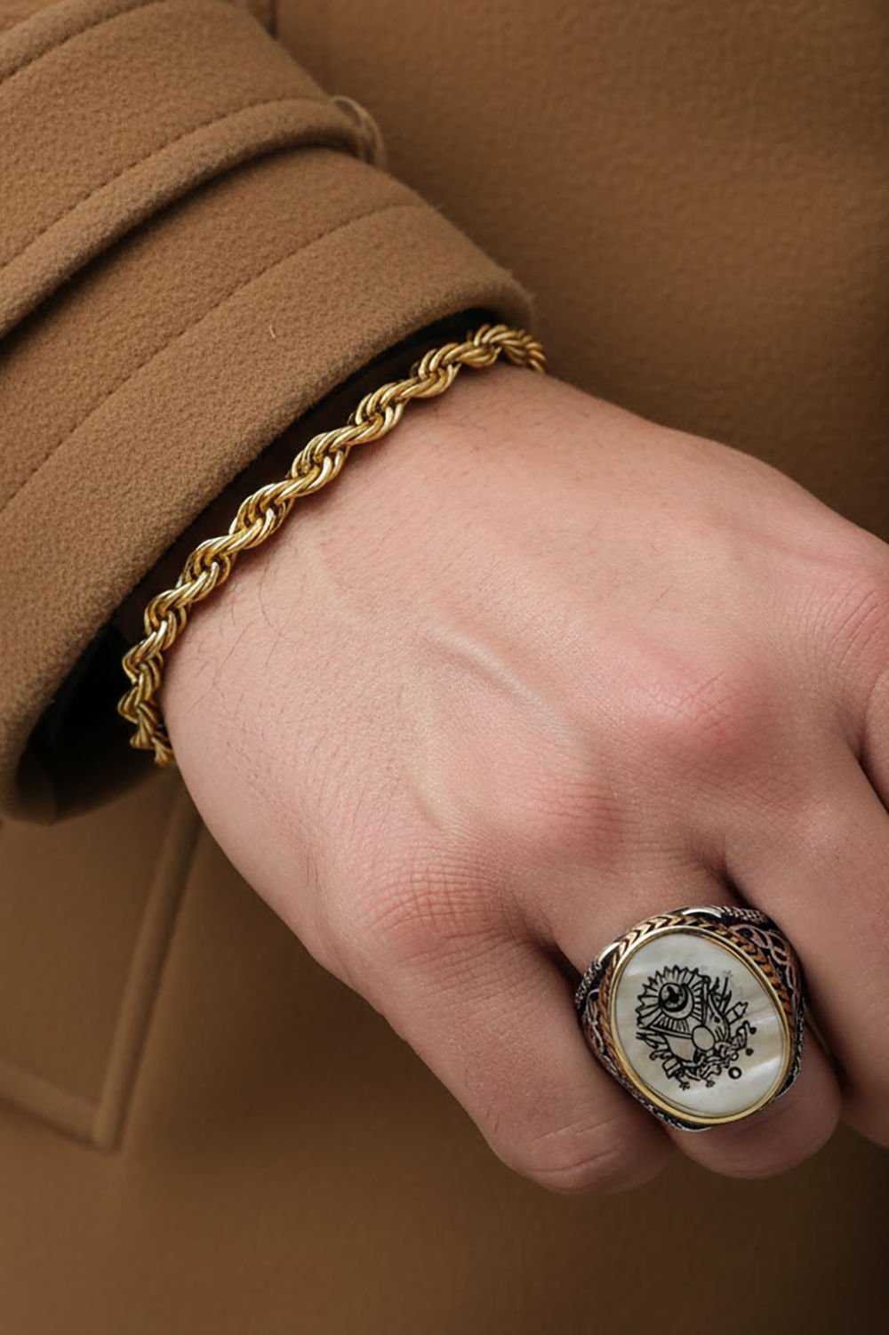 Sedef Taşı Üzerine Osmanlı Devlet Arması Yüzük