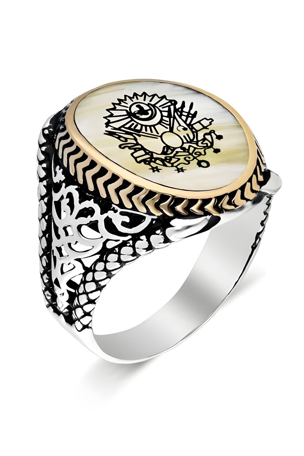 Sedef Taşı Üzerine Osmanlı Devlet Arması Yüzük