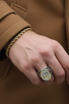 Sedef Taşı Üzerine Kayı Boyu Gümüş Erkek Yüzük