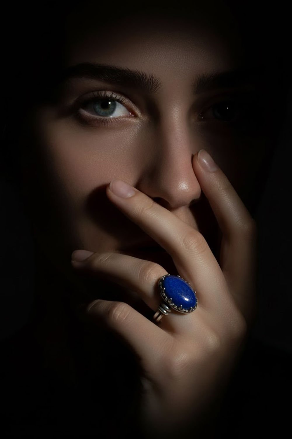 Çift Kol Model Lapis Lazuli Taşlı El İşi Yüzük