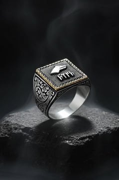 Kare Model Kalem İşlemeli Göktürk Yüzük