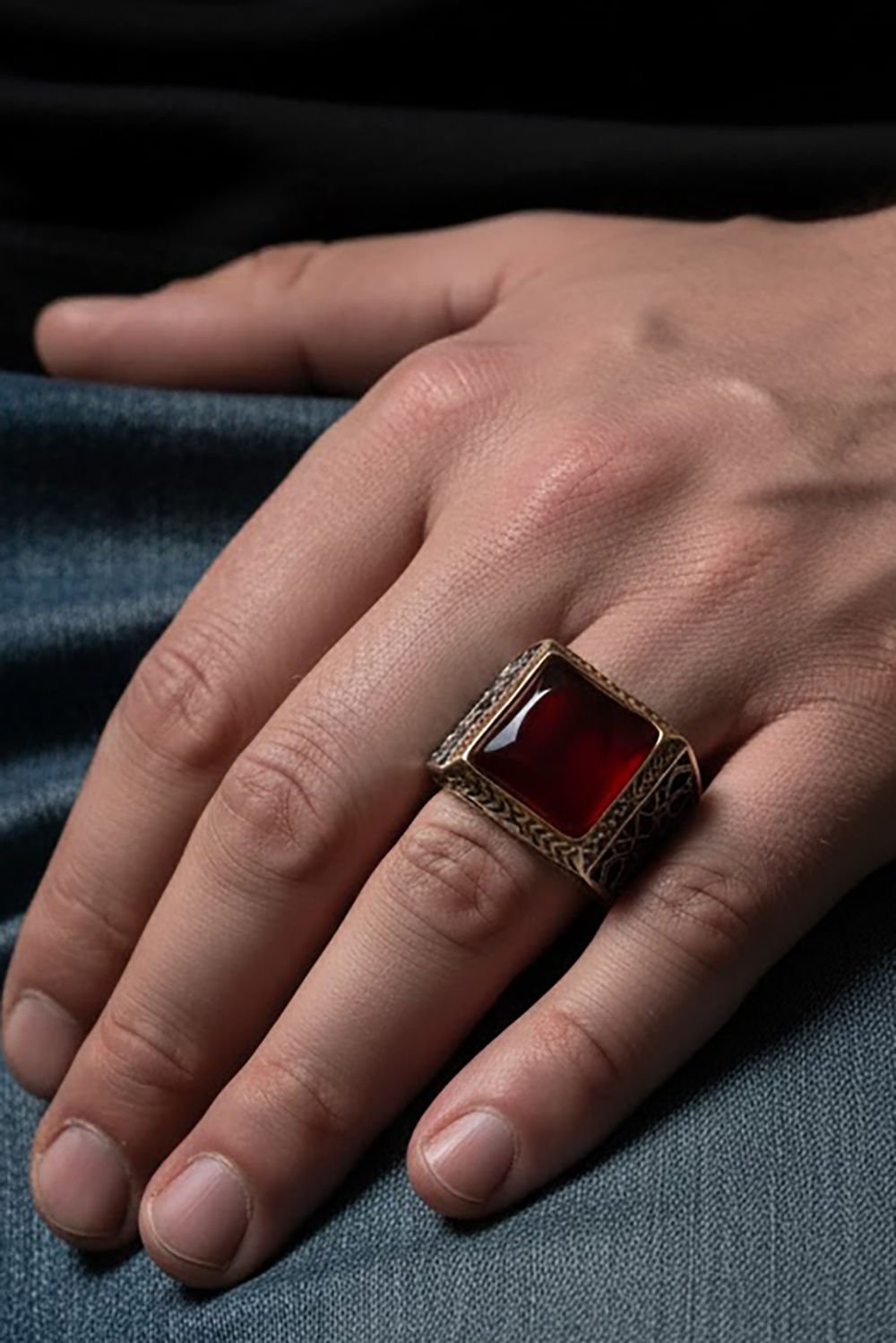 Kare Model Akik Taşlı Gümüş Yüzük