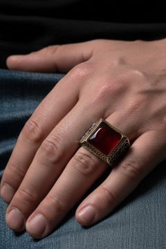 Kare Model Akik Taşlı Gümüş Yüzük