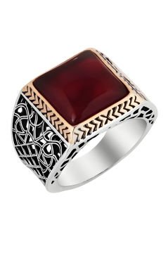 Kare Model Akik Taşlı Gümüş Yüzük