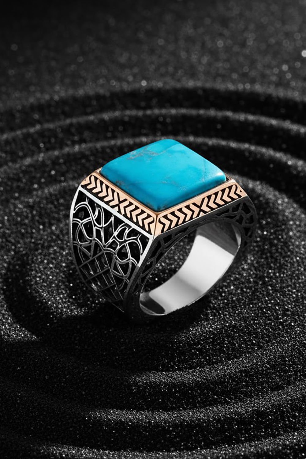 Kare Model Firüze Taşlı Gümüş Yüzük