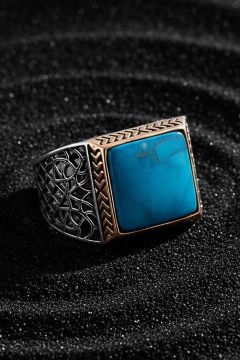 Kare Model Firüze Taşlı Gümüş Yüzük
