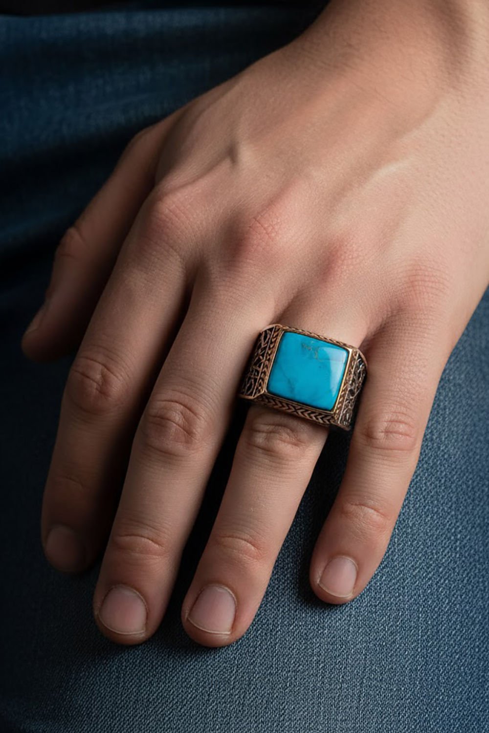 Kare Model Firüze Taşlı Gümüş Yüzük