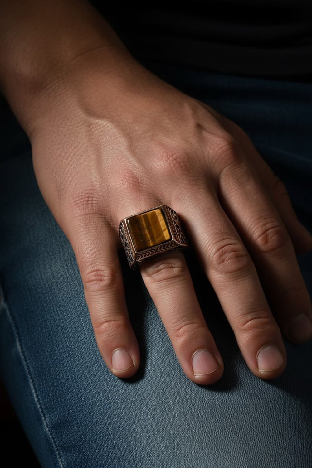 Kare Model Kaplangözü Taşlı Gümüş Yüzük