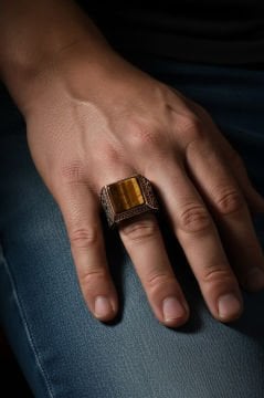 Kare Model Kaplangözü Taşlı Gümüş Yüzük