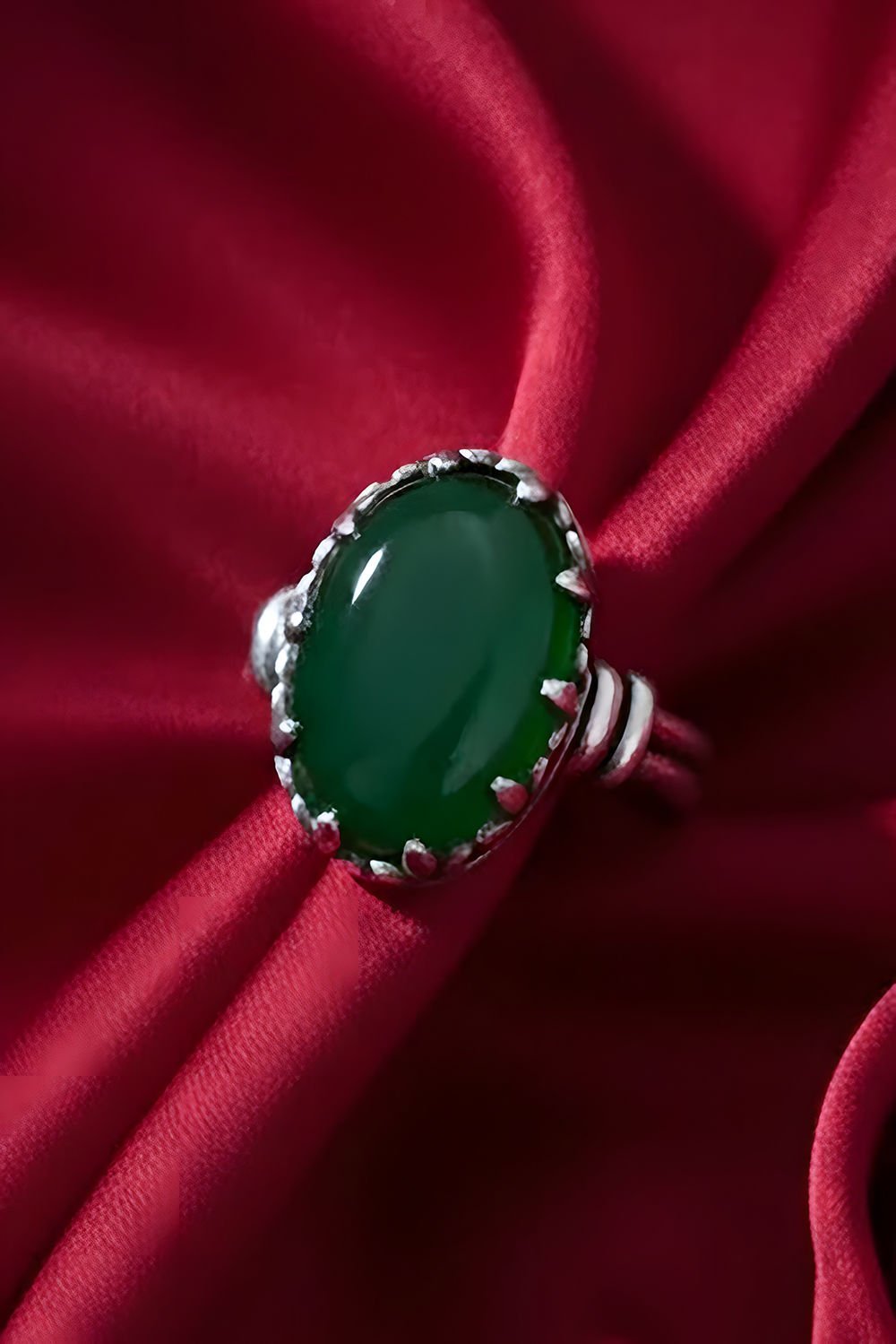 Çift Kol Model Yeşil Akik Taşlı El İşi Yüzük