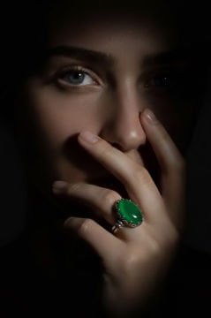 Çift Kol Model Yeşil Akik Taşlı El İşi Yüzük