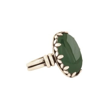 Çift Kol Model Yeşil Akik Taşlı El İşi Yüzük