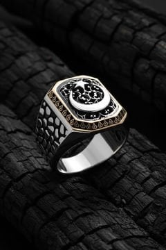 Benekli Model Ay Yıldızlı Taşsız Gümüş Yüzük