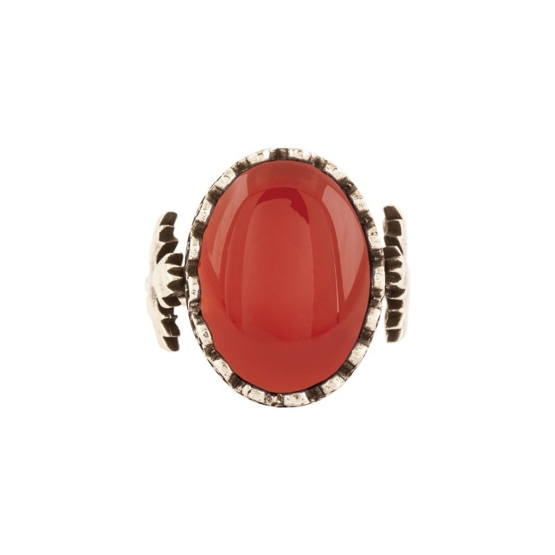 Çınar Yaprağı Model Akik Taşlı El İşi Gümüş Yüzük