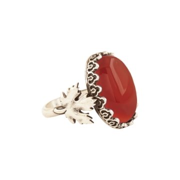 Çınar Yaprağı Model Akik Taşlı El İşi Gümüş Yüzük