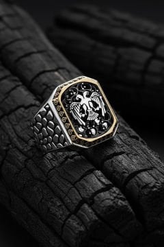 Benekli Model Selçuklu Kartallı Taşsız Yüzük