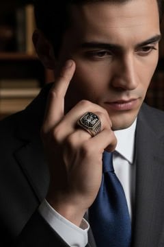 Benekli Model Selçuklu Kartallı Taşsız Yüzük