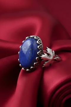 Çınar Yaprağı Lapis Taşlı El İşi Gümüş Yüzük
