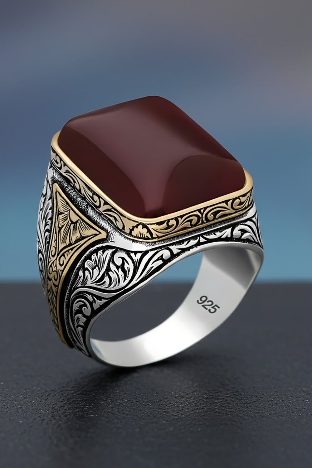 Akik Taşlı Gümüş Yüzük